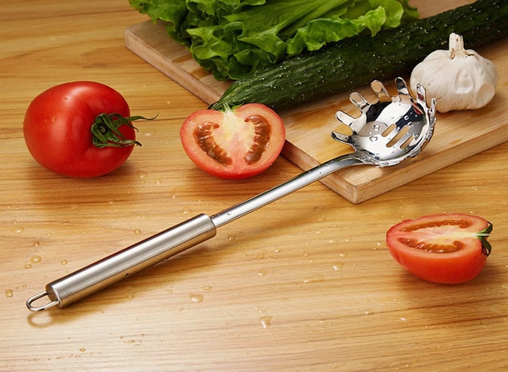 Pasta Fork, Spoon, Spaghetti Sever, Durable Stainless Steel Silver