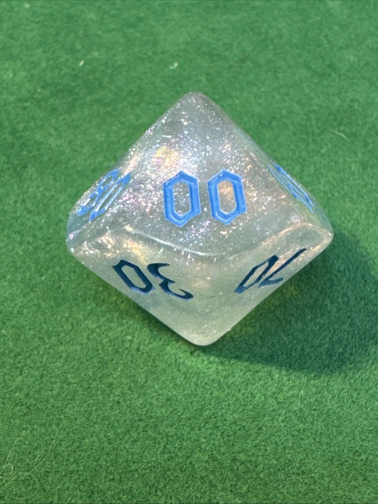 Glittery Translucent Polyhedral Dice Set with Blue Numerals - RPG DND 12