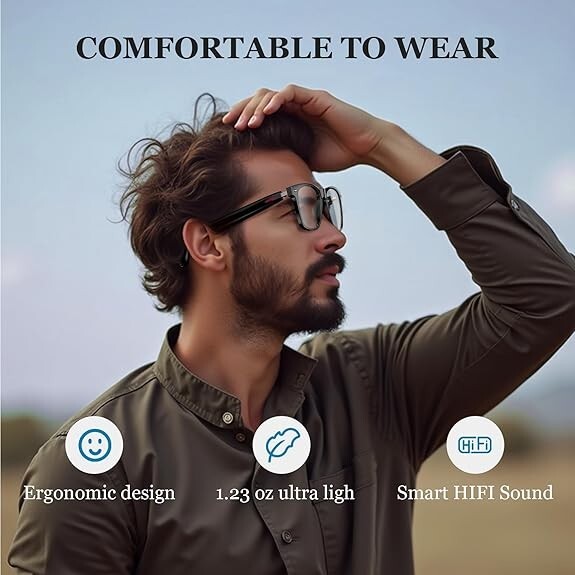 Smart Sunglass with Bluetooth Open Ear Speaker Voice Assistant Blue Light Filter