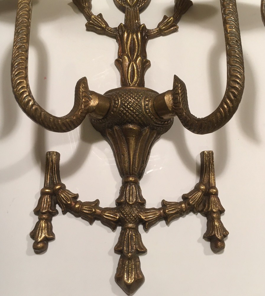 Large Ornate Brass Wall Sconce Two Candleholder
