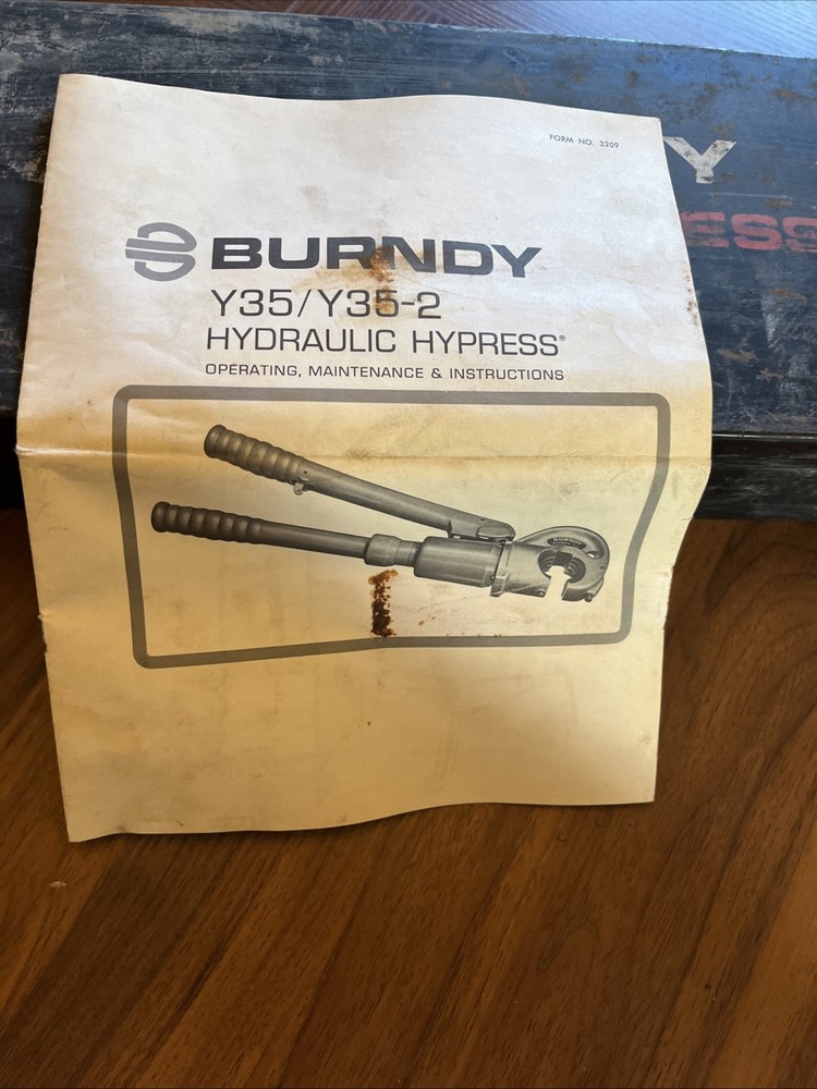 Burndy Y35 12-Ton C-Head Manual Hydraulic Compression Crimping Tool EUC