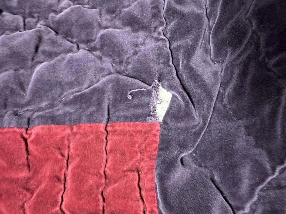 Vintage Full Size Purple Velvet Like quilt Patchwork Square pattern 80x80”