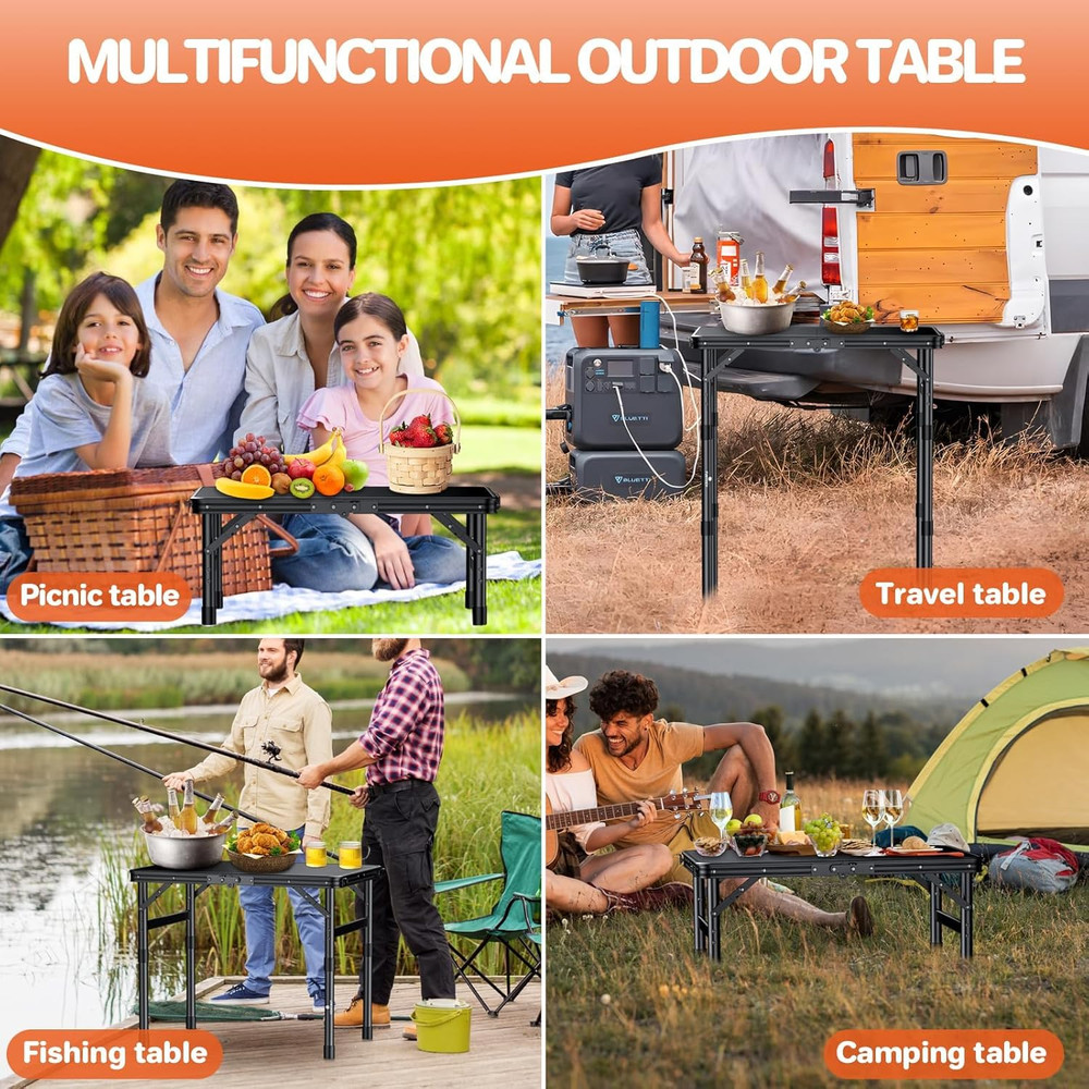 Camping Table with Waterproof Plastic Tabletop 22.8''X15.7'', 3 Height Adjustabl