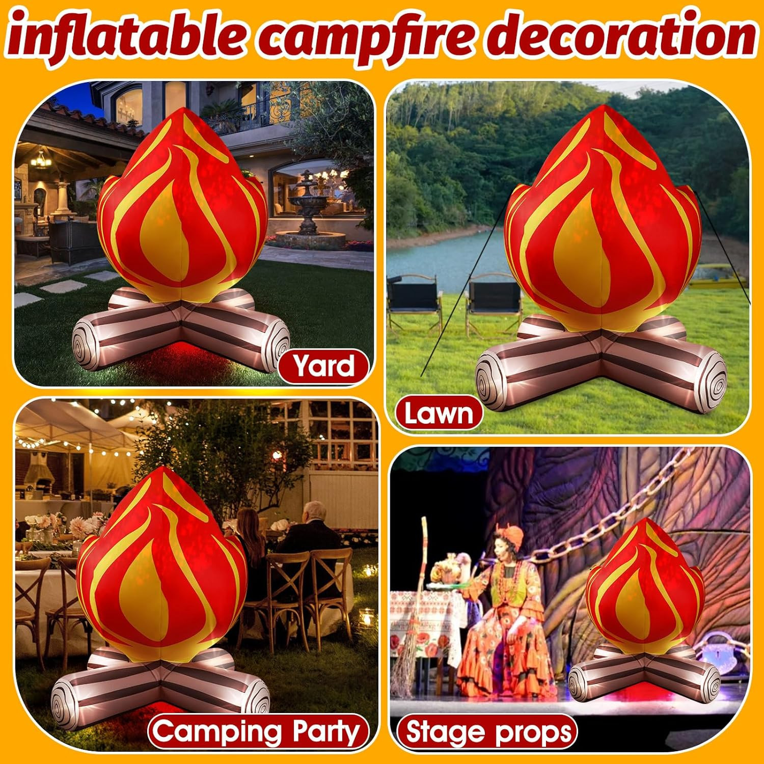 5FT Winter Inflatable Campfire Blow-Up Fake Campfire Built-In 4 LED Lights for W