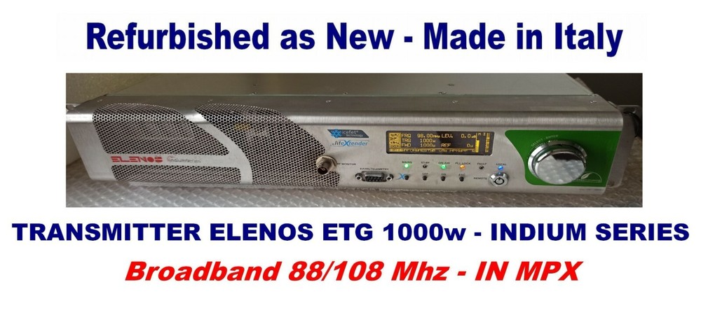Broadcast Prof Elenos 1000w Indium Series FM Transmitter Wide Band 88/108 Mhz