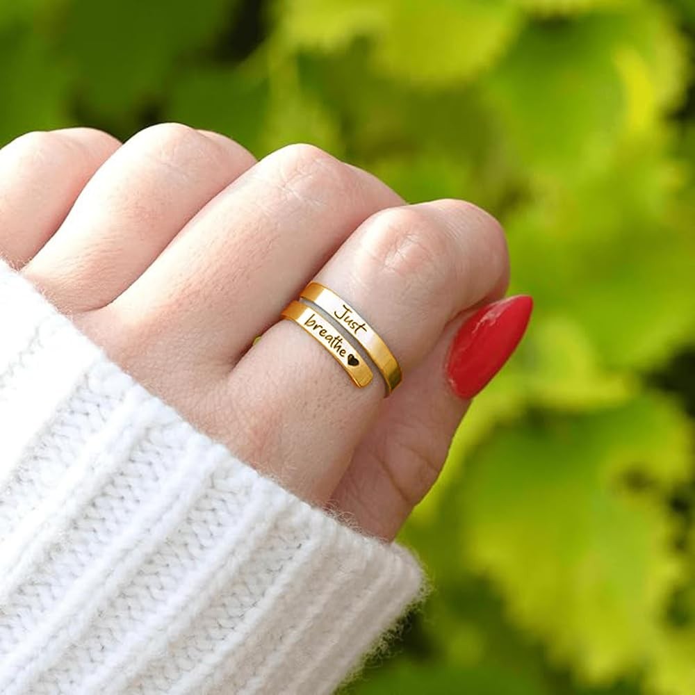 LIU JUN Just Breathe Ring, Gold Stainless Steel Adjustable Spiral Heart Wrap