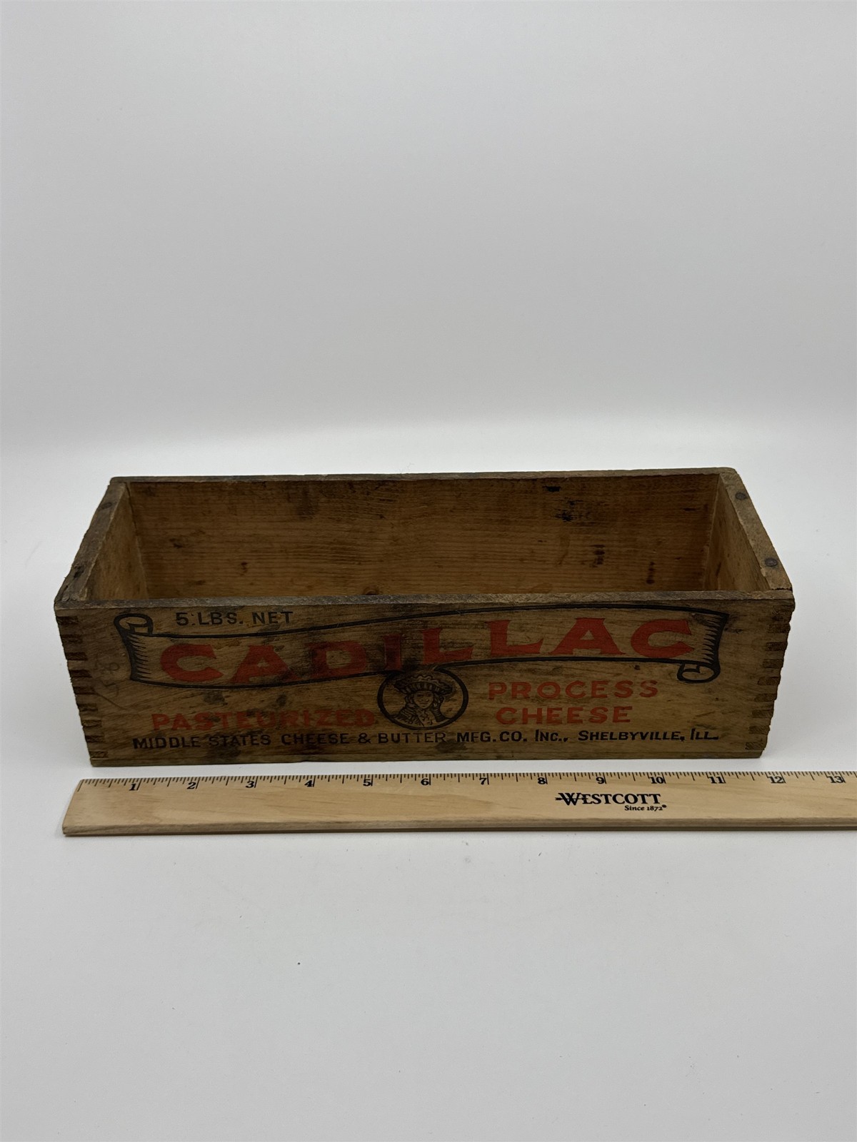 Vintage Wooden Cadillac Cheese Brand Pasteurized Cheese 5 Lb. Advertising Box