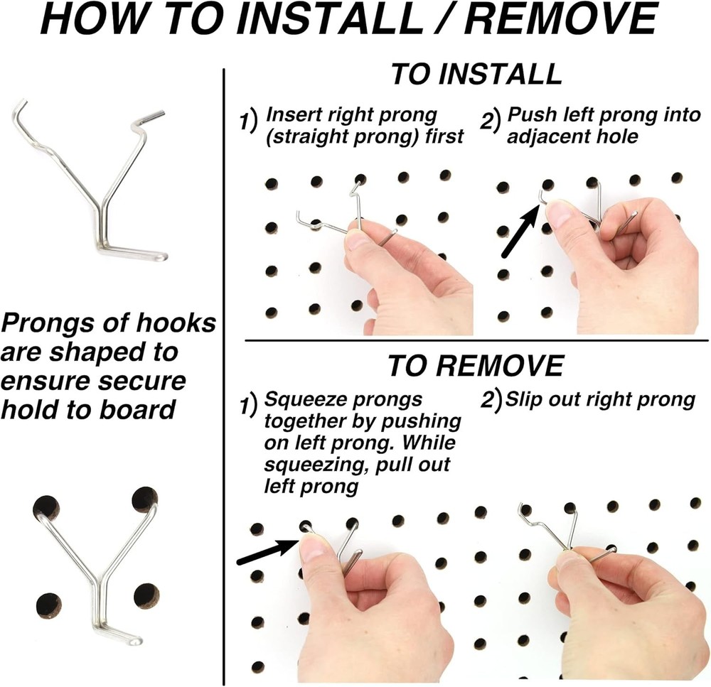 Stainless Steel Pegboard Hooks 50-Pack - Secure & Versatile Tool Storage