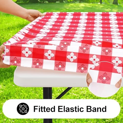 Rectangle Vinyl Table Cloth, Waterproof 72" x 30" (Rectangular) Red & White