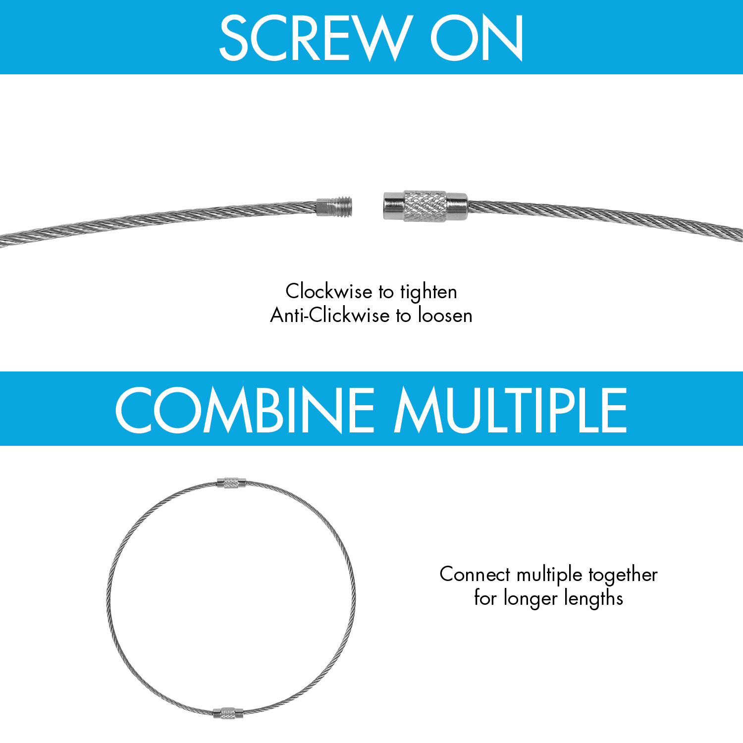 2mm Stainless Steel Wire Keychain 6.3" Aircraft Cable Key Ring Luggage Loops