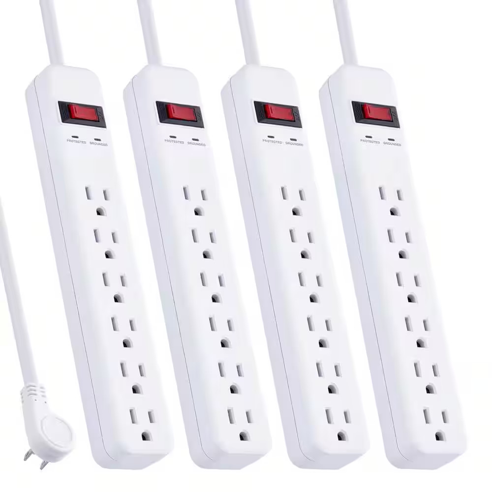 3 Ft. 6-Outlet Power Strip Surge Protector, White (4-Pack)