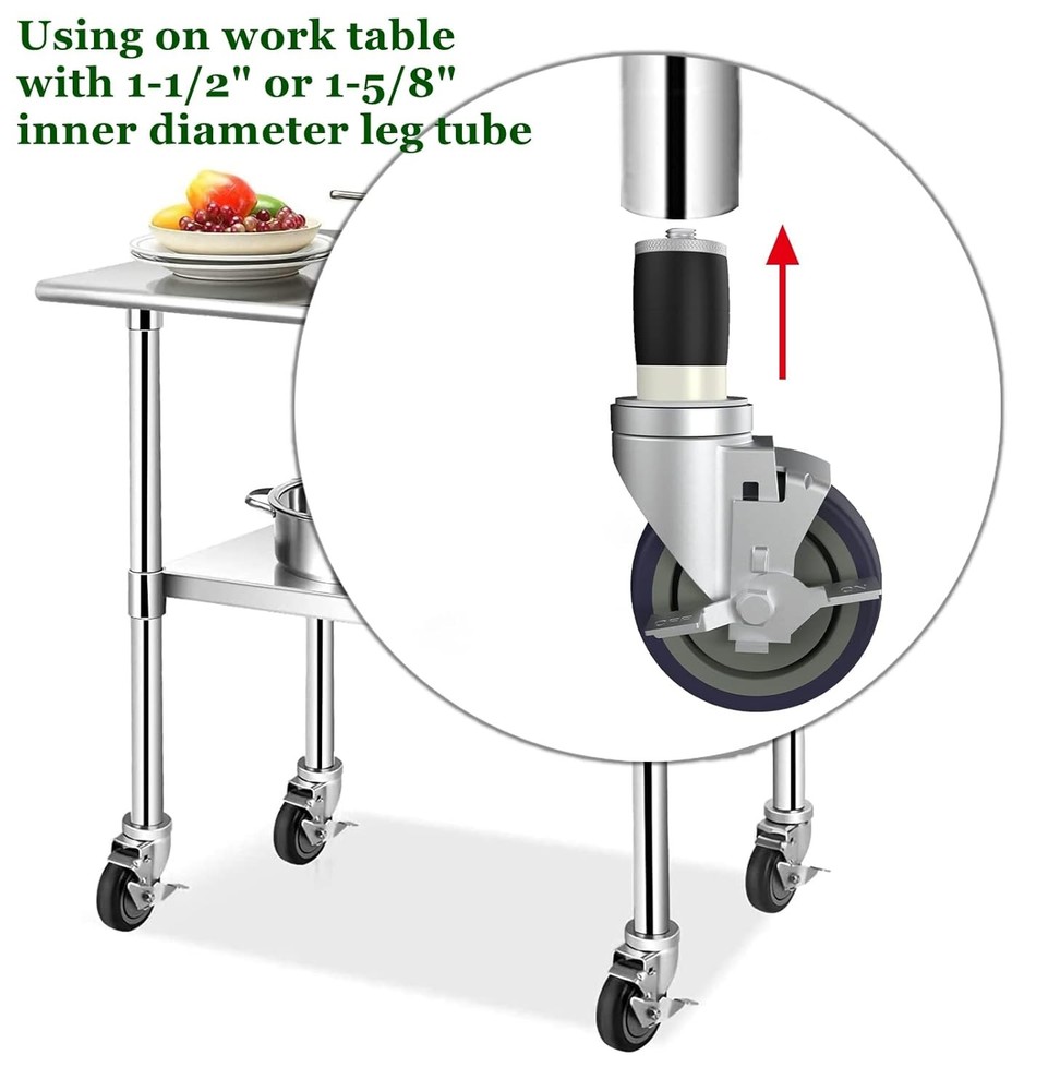 MySit 4 inch Work Table Caster Wheels for Commercial Kitchen Prep black