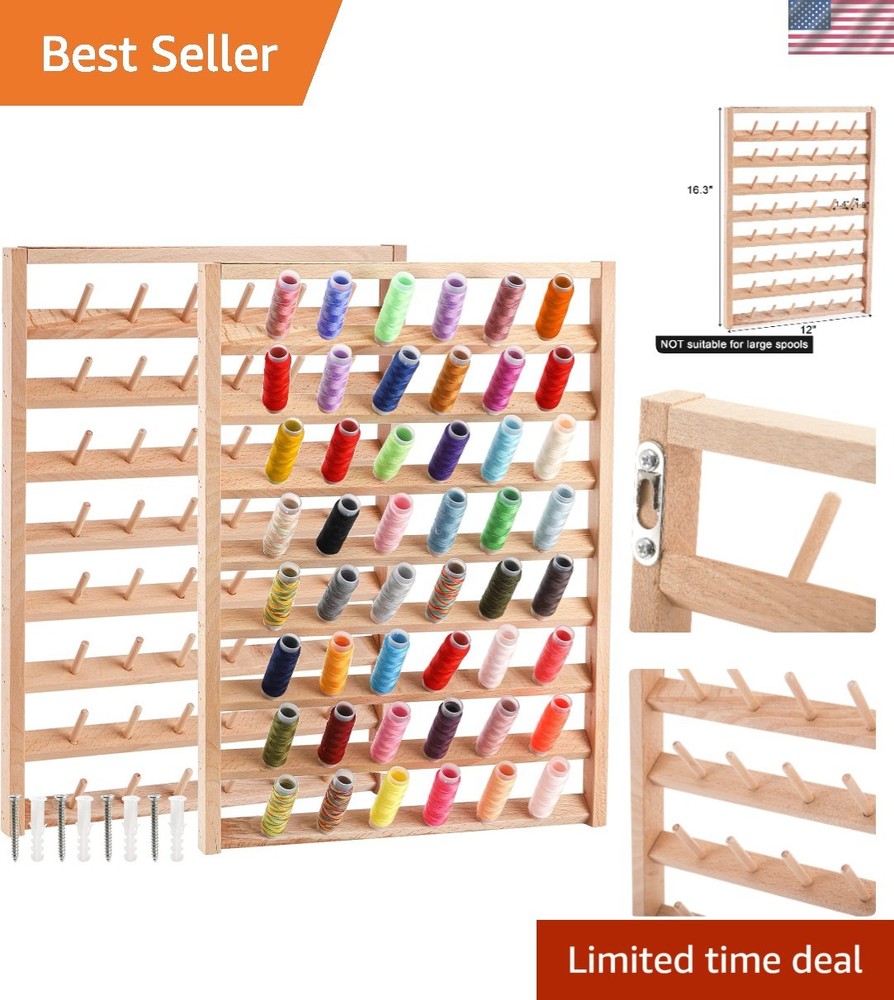 Large 2 Pack Wooden Thread Racks, 48 Spools Wall Mount Storage Organizer for ...