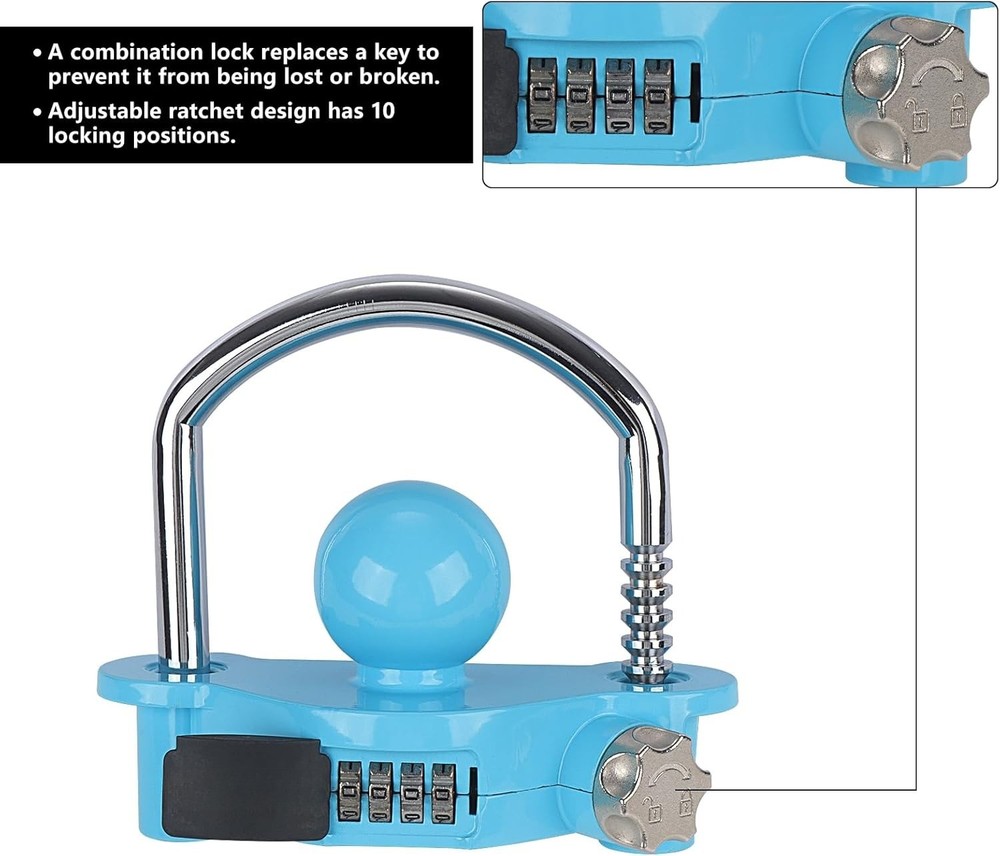 Blue Trailer Hitch Lock (with Combination Lock) Adjustable Storage