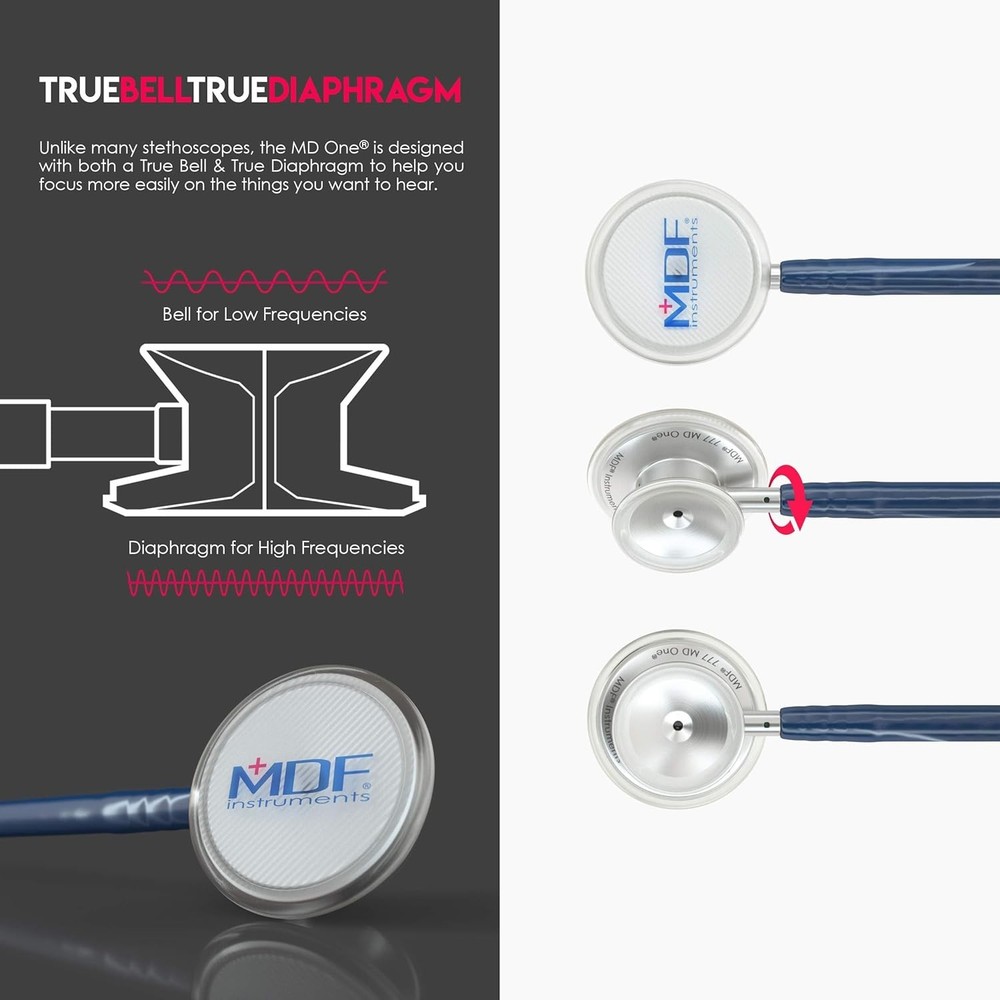 Ergonomically Designed MD One Stethoscope - ComfortSeal Eartips, Silver & Blue