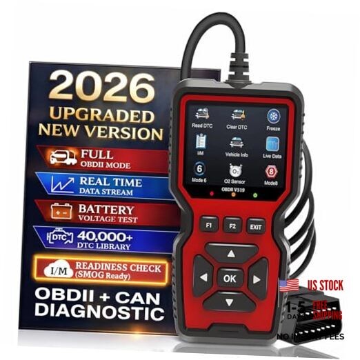 Professional OBD2 V519 Scanner - 2026 Upgraded OBDII + CAN Code Reader, Live