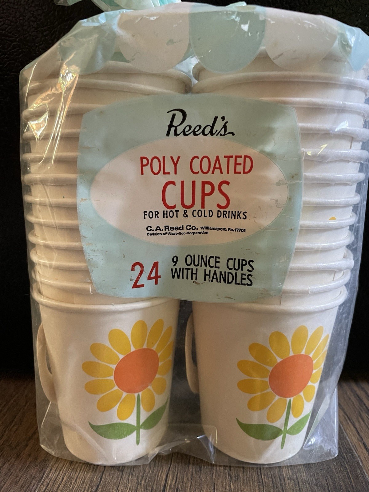 24 Vintage PAPER CUPS Hot Cold Drinks 9oz WITH HANDLES Poly Coated REED'S Flower