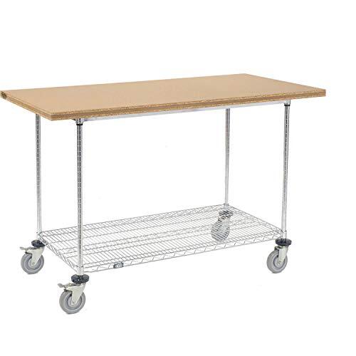 Mobile Workbench with Wire Rack Shop Square Edge 60"W x 30"D Chrome