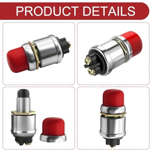 3PCS Push Button Starter Switch 12V 50A, Push Start Button, 12V 50A Heavy Red-3