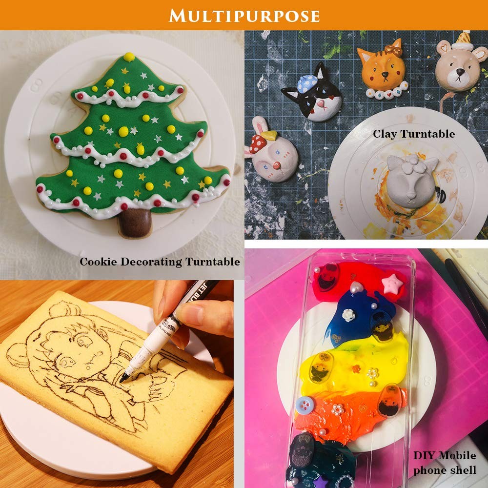 4.7 Inch Round Cookie Decorating Turntable Rotating Cake Stand Plastic White
