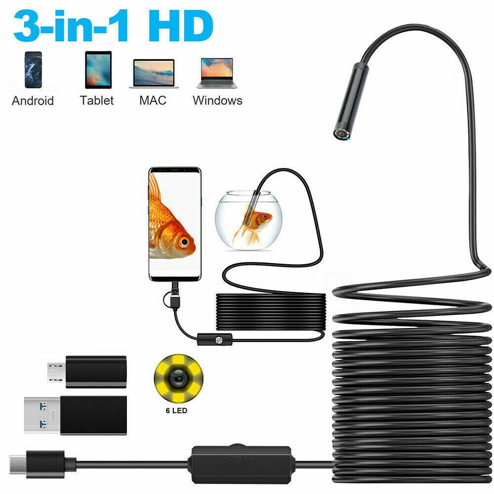 3ft 7mm USB Borescope - Android Compatible, Inspects Hidden Spaces Effortlessly