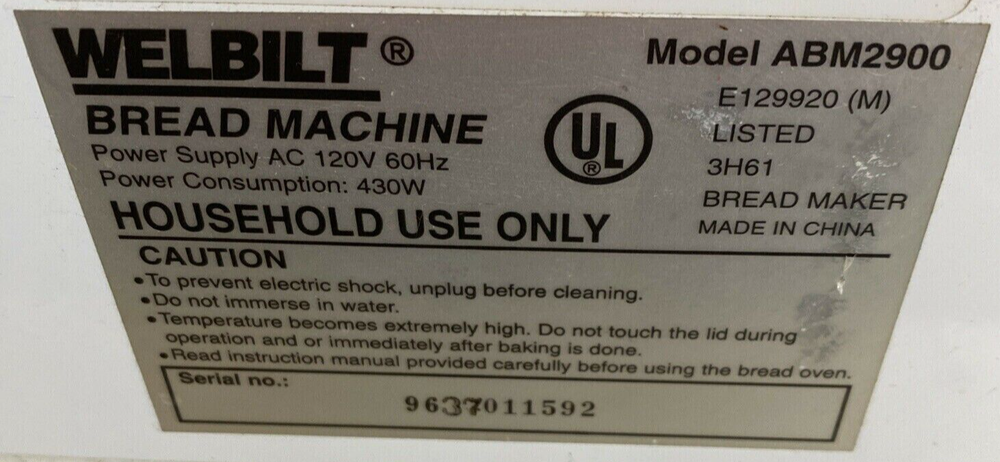 Run Capacitor for Motor in Welbilt Bread Machine Model ABM2900 only