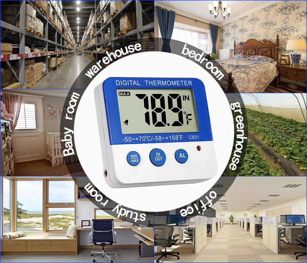 2 Pack Digital Freezer/Fridge Thermometer W/ LED Alarm Indicator Min/Max Memory