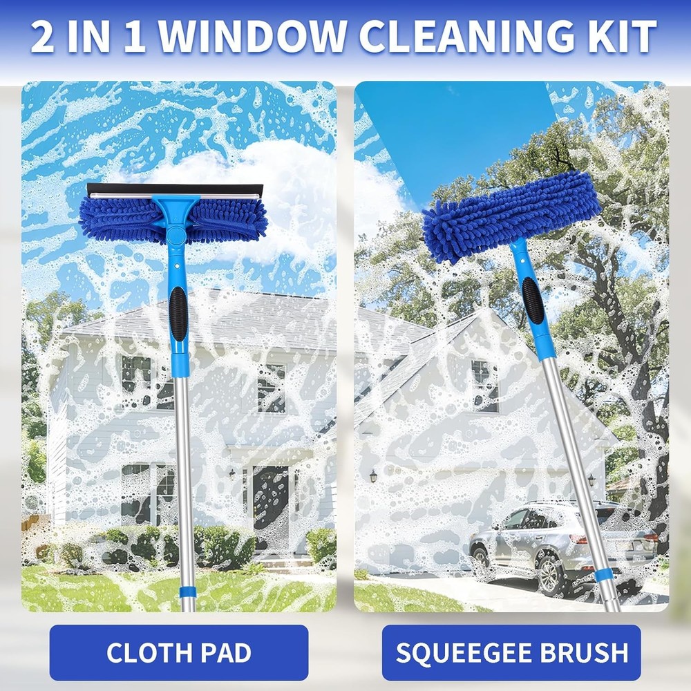 67" Squeegee Window Cleaner, 2 in 1 Professional Window Cleaning Tool Kit with E