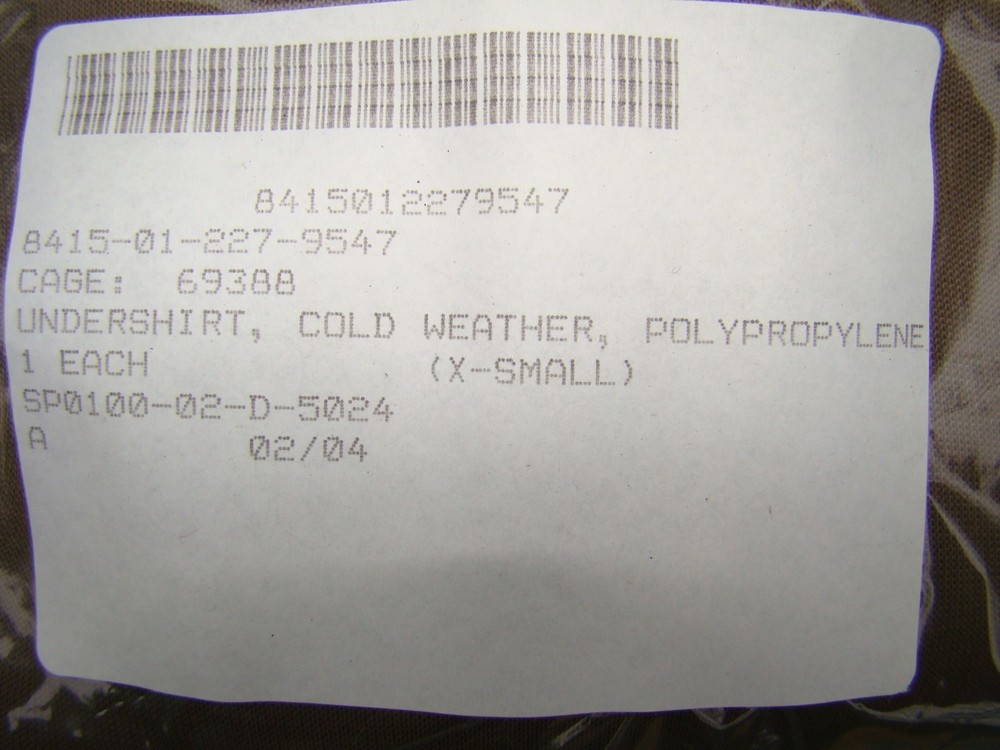 New in Package Extra-small Polypropylene undershirt long john top Polypro