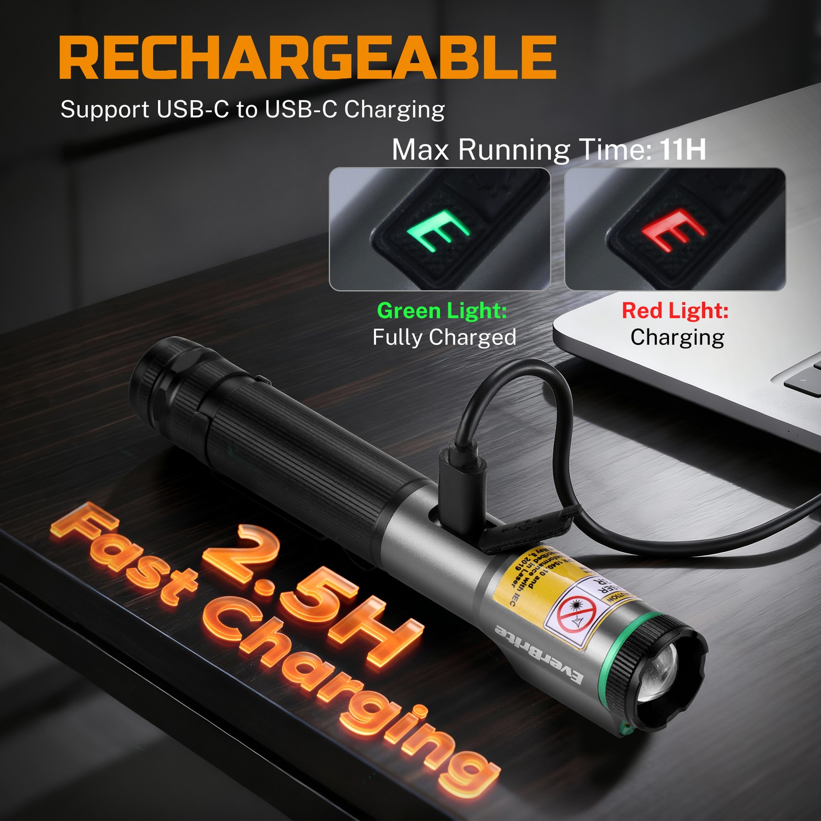 EverBrite Rechargeable EDC Flashlight with White Light and Green Beam 500 Lumens