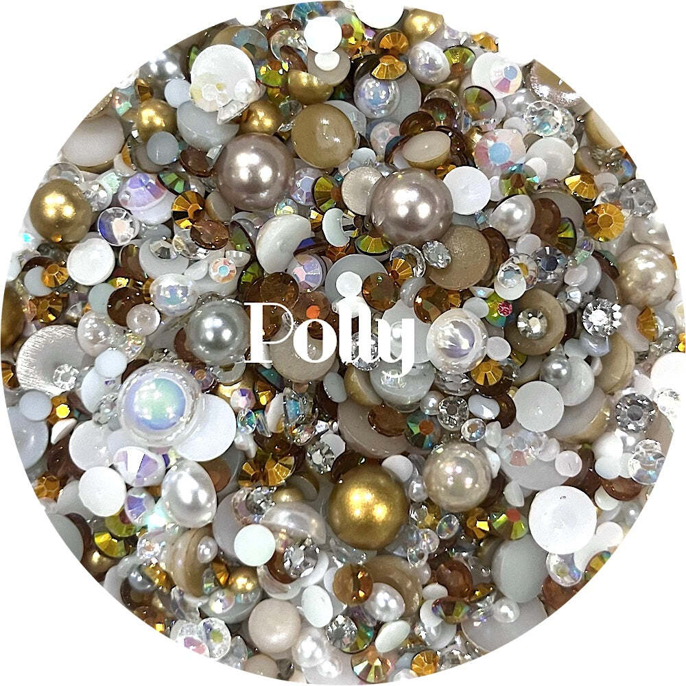 Flat Back Non-Hot Fix Pearls - Gold White Mix