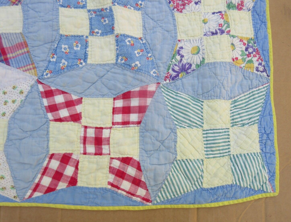 Quilted Patchwork Quilt Hand Sewn 74" x 49"