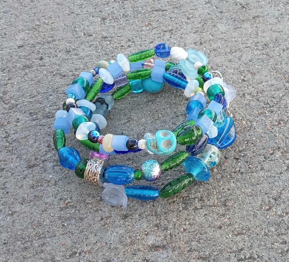 Blue & Green Glass Beaded Bracelets