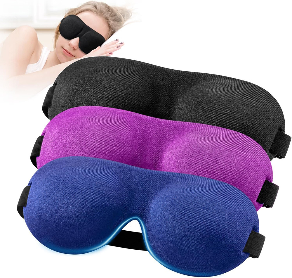 Sleep Mask for Back and Side Sleeper Pack of 3, 100% Light Blocking 3D Eye Ma...