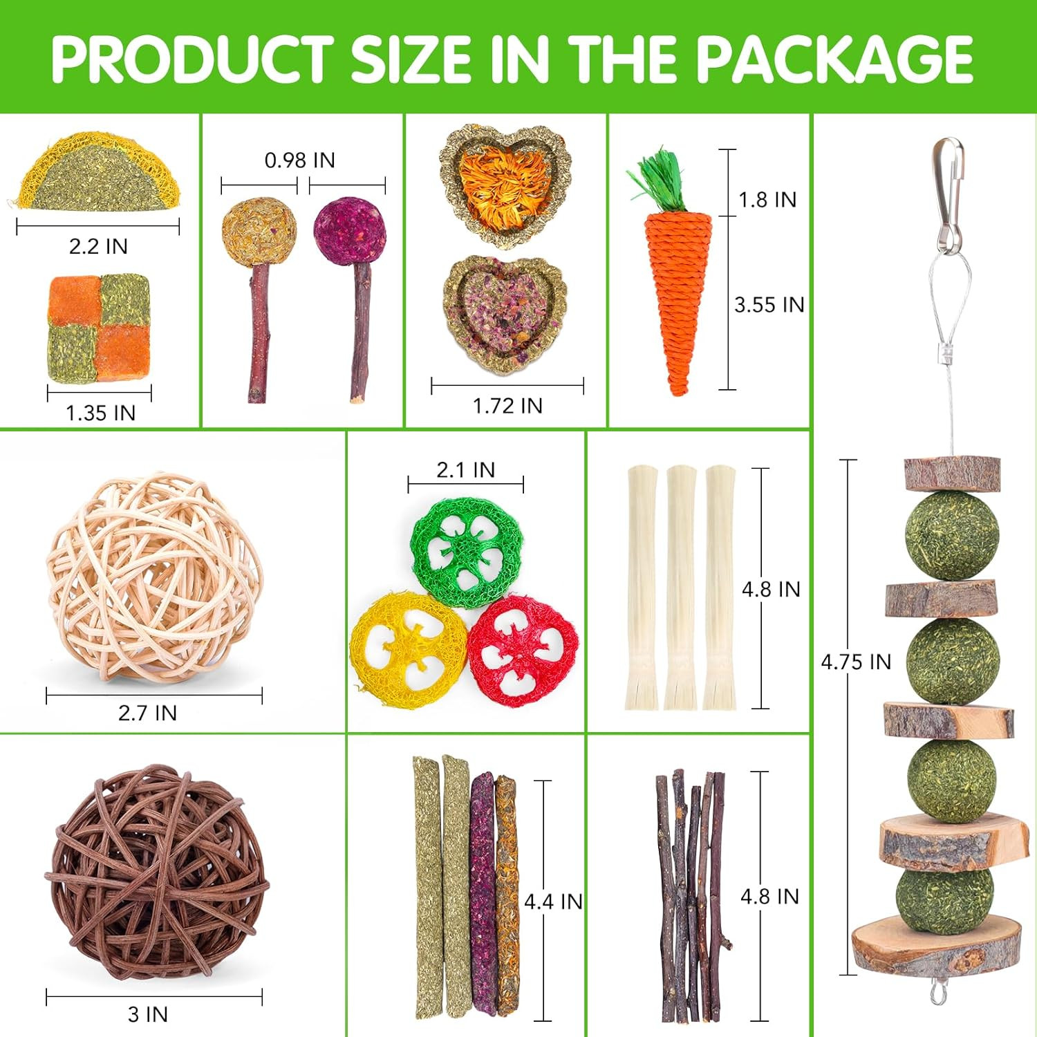 VESPRO Rabbit Bunny Toys for Rabbits Hamster Guinea Pig Toys Natural Timothy Hay