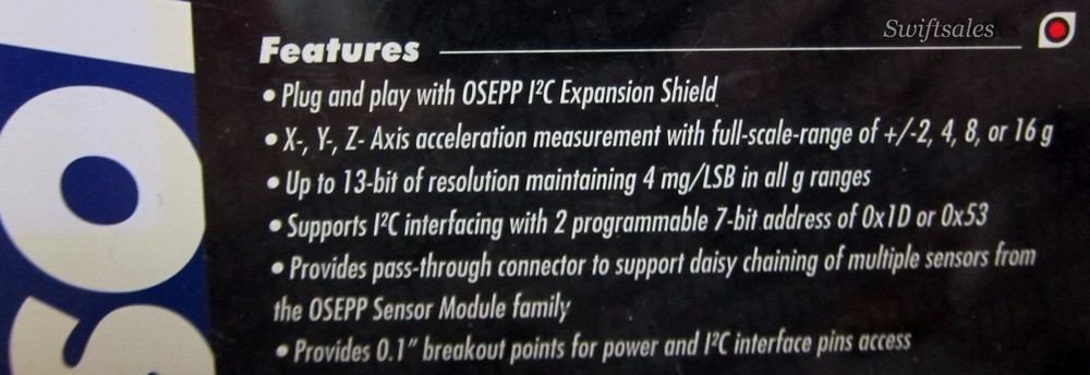 OSEPP ACCEL‑01 Arduino Compatible Accelerometer Sensor Module - New Sealed Pack