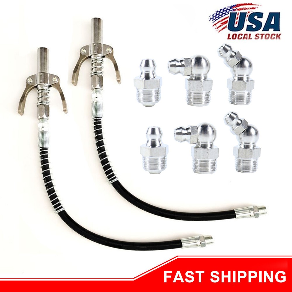 2 Pack Grease Gun Coupler Double Handle Quick Release Lock On Coupling with Hose