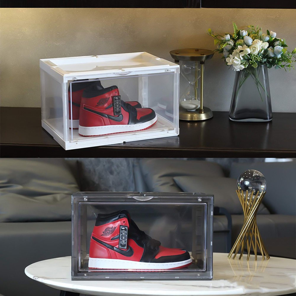 4X Magnetic Drop Side Shoe Box Stackable Shoes Sneaker Storage Container For AJ