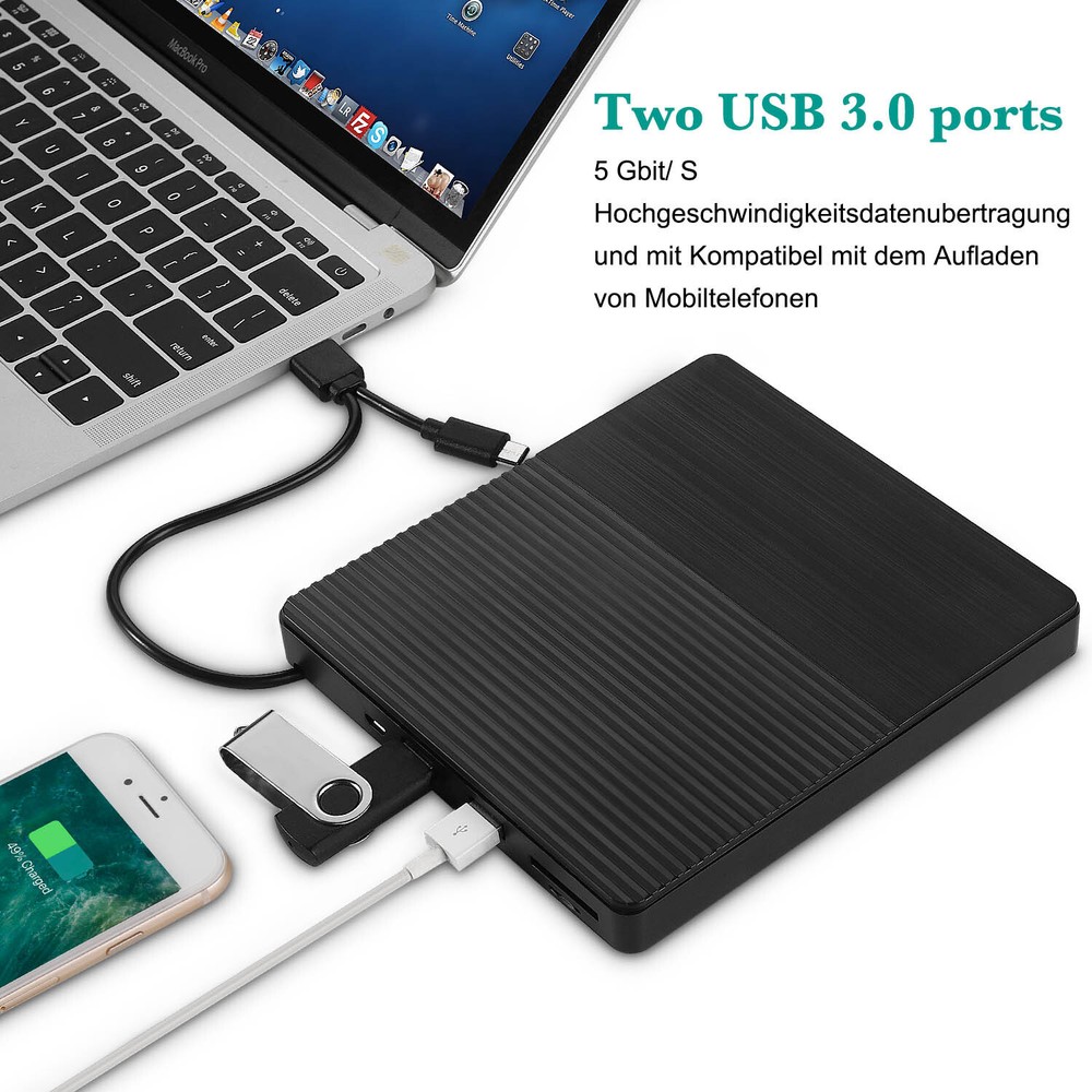 USB 3.0 Type-C External Optical Drive CD Burner CD/DVD Player TF/SD Card Reader