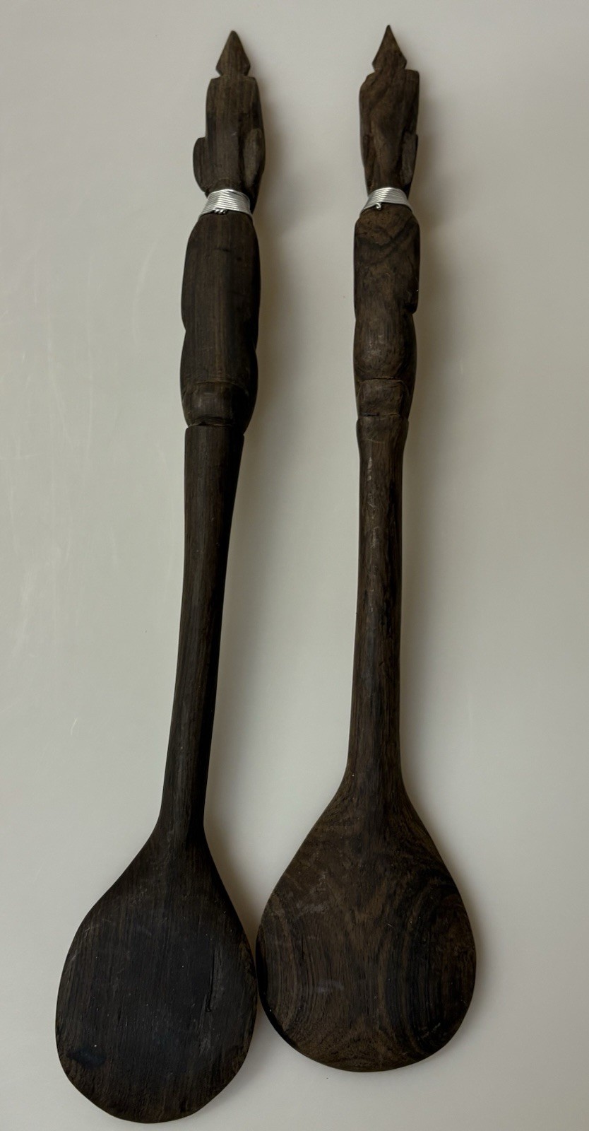 Lot of 2 Vintage African Long Wooden Tribal Spoon Set 14”