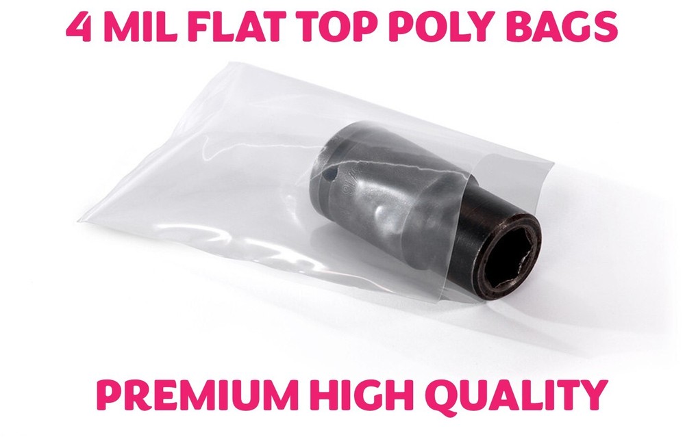 100 Pack Multiple Sizes Clear Poly Bags 4Mil Flat Open Top Plastic Packaging