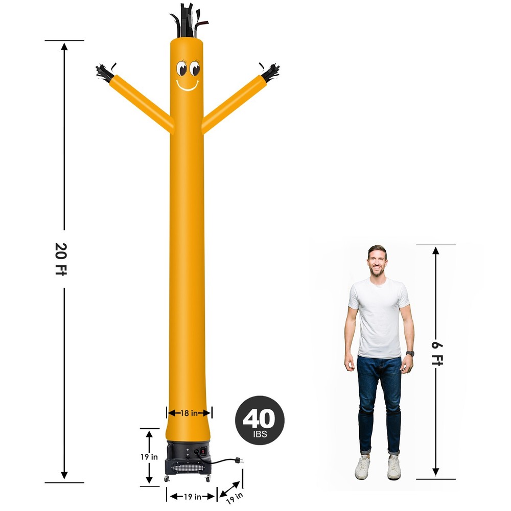 MOUNTO 20ft Yellow Inflatable Dancer Sky Puppet Dancer with 1hp 18inch Blower