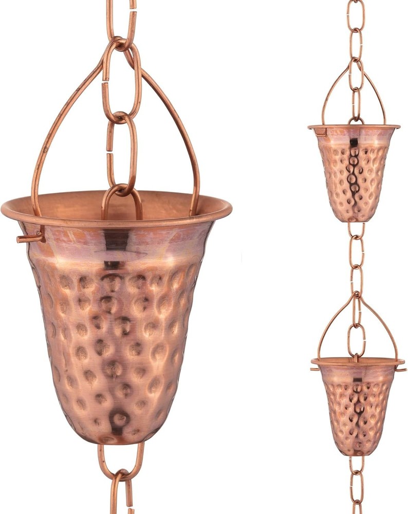 Charming Copper Bell Rain Chain - 6.5’ Elegant Drainage Solution for Gardens