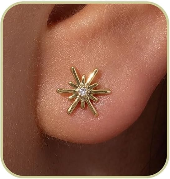 14K Gold Star Stud Earrings for Women, Dainty Minimalist Hypoallergenic
