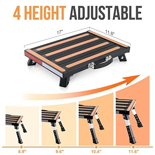 Height Adjustable RV Steps - Folding Platform Step Stool, Anti-Slip Surface, 100