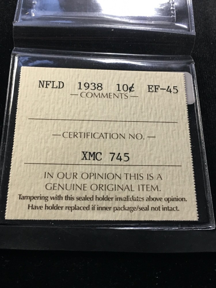 1938 ICCS Graded Newfoundland ¢10 Cent **EF-45**