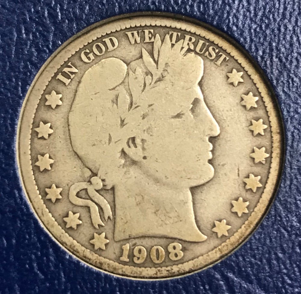 1908-s Barber half dollar , very good  , nice coin