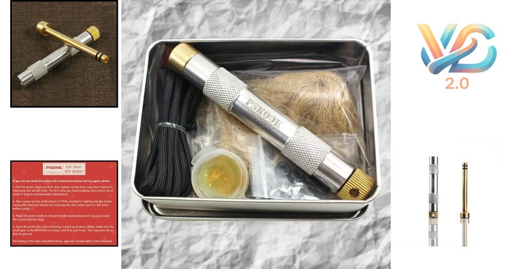 Metal Fire Piston Survival Camping Fire Starter Educational Kit