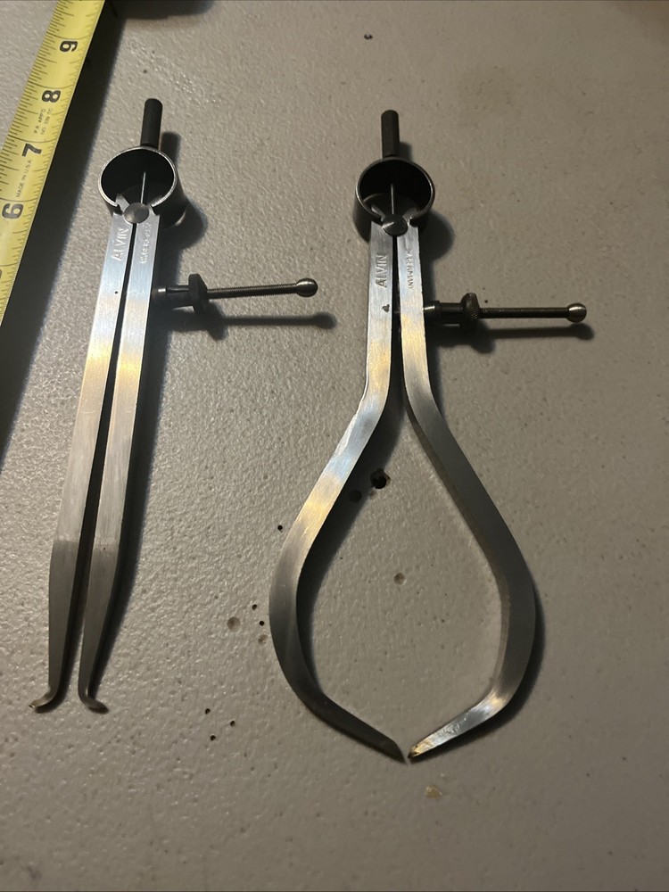 Alvin Spring Type Caliper & Divider 6" Set. Solid Nut ,Flat Legs West Germany
