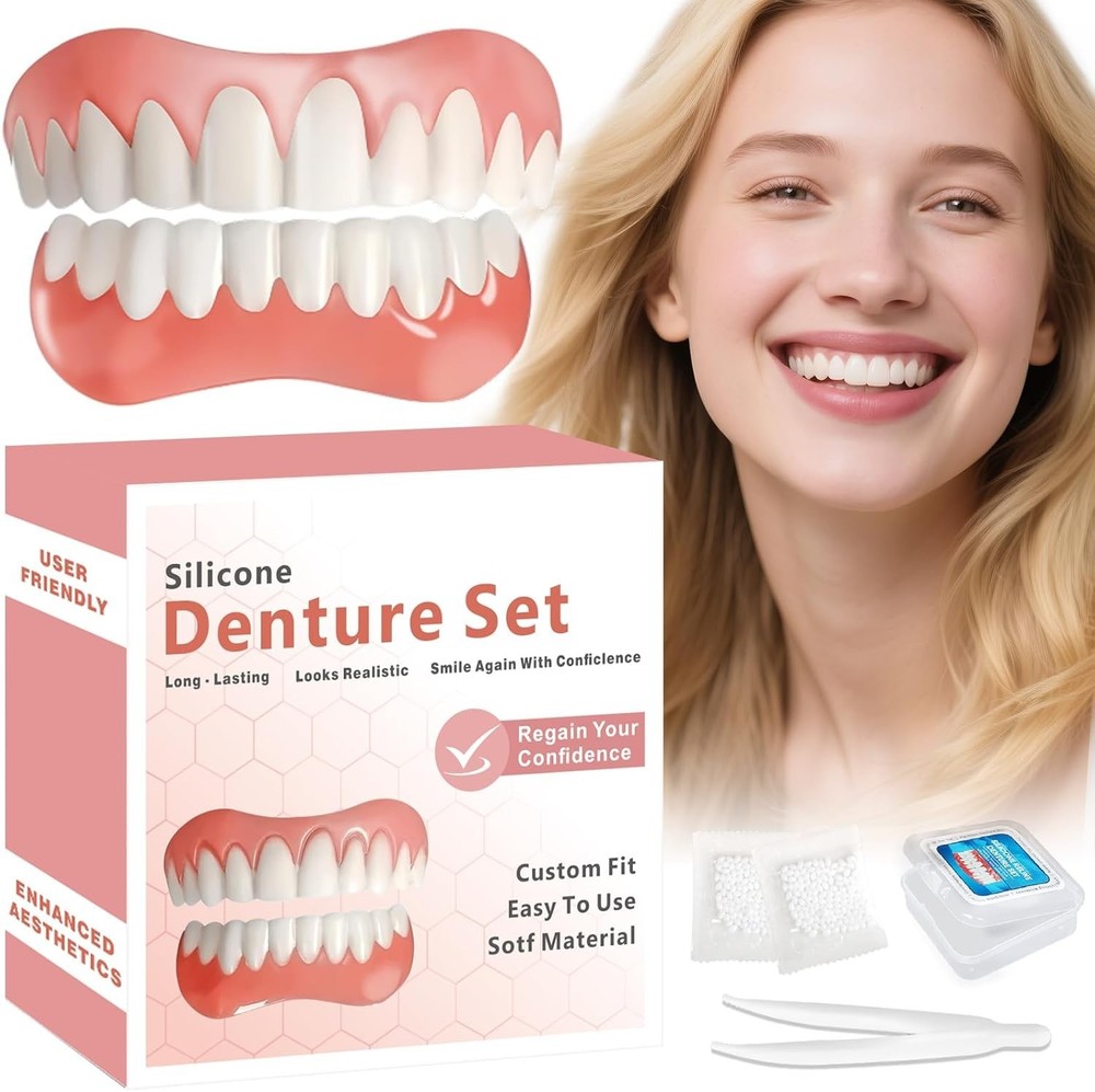 Moldable False Teeth Dentures Set Upper Lower Silicone Instant Smile Fix-M